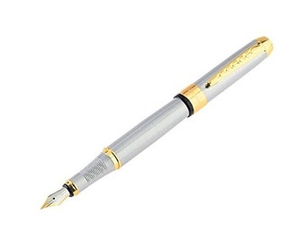 Classic Silver Fountain Pen Stylo à Plume, Medium Nib Chrome Trim Fountain Pen, Excellent Ink Pen for Writing, Calligraphy, Drawing, Inking