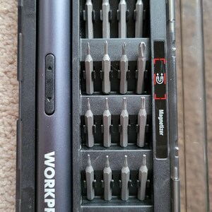 Mini Electric Precision Magnetized Screwdriver Set; S2 Steel Bits, Led Lights, Cordless; WorkPro