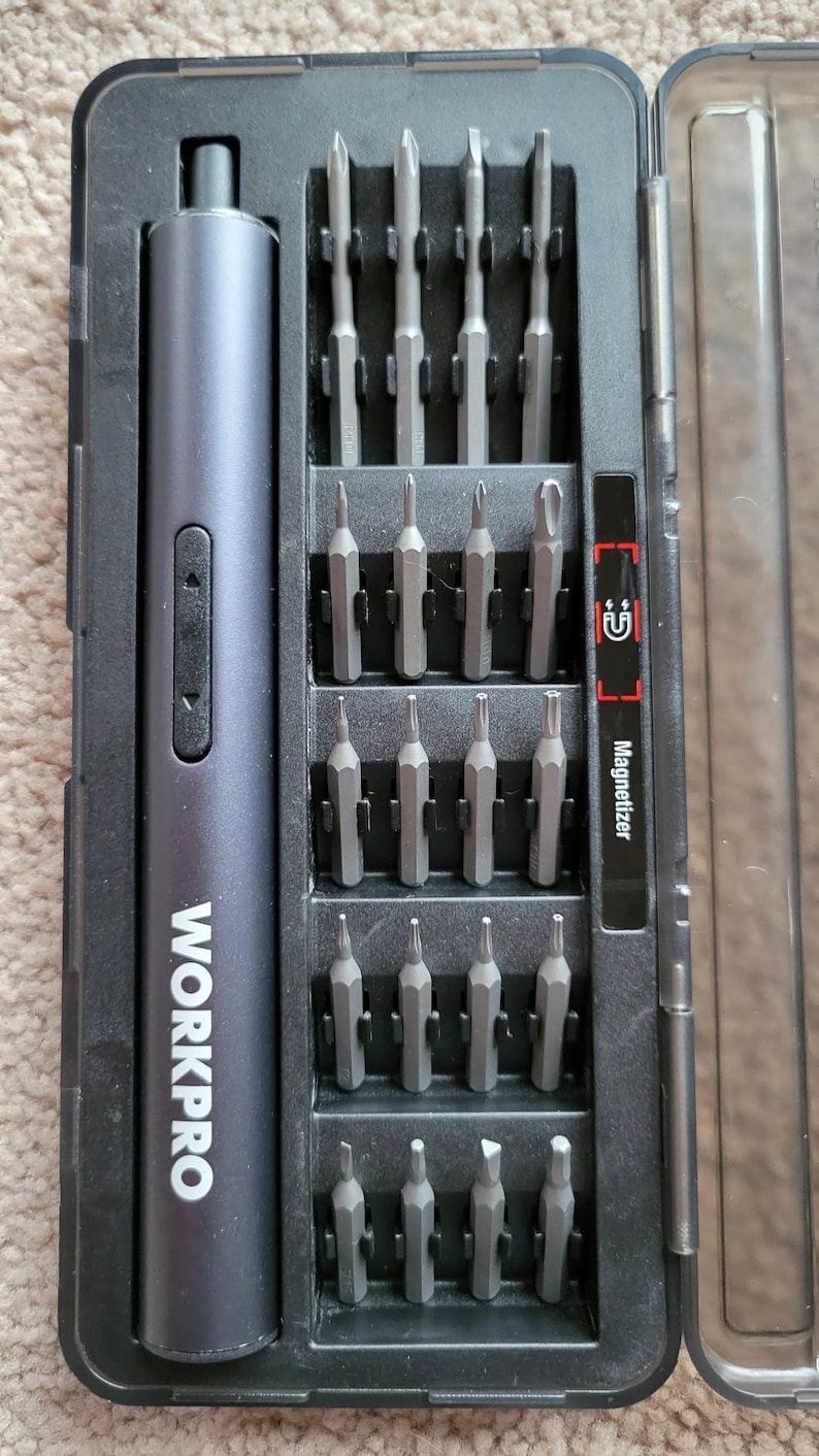 Mini Electric Precision Magnetized Screwdriver Set; S2 Steel Bits, Led Lights, Cordless; WorkPro