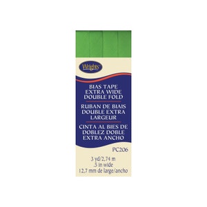 Nastro sbieco extra largo a doppia piega, verde foglia, 12,7 mm x 2,7 metri. Per rifinire bordi dritti o curvi. Colore di accento su capi di abbigliamento.