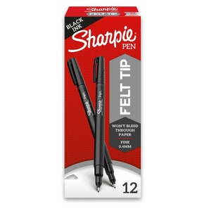 Sharpie Writing, Calligraphy Pens; Sharpie Pen; Fine Point Pen, Stylo, 12 Black Pens; Drawing, Sharpie Arts, Crafts