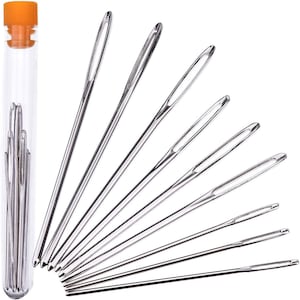 May include: A set of ten silver sewing needles in a clear plastic tube with an orange lid.
