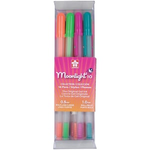 16 Sakura Gelly Roll Pens, Colored, Moonlight; 16 Sakura Bold Point Gel Ink Pen Set; Adult Book Coloring, Bible Studies, Planners