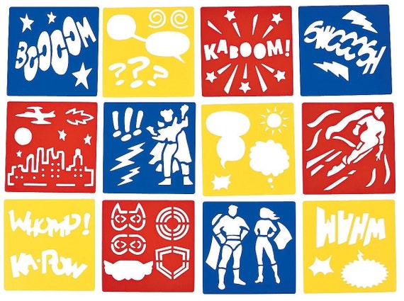 12 modelli di stencil per lettere di supereroi per bambini Modello