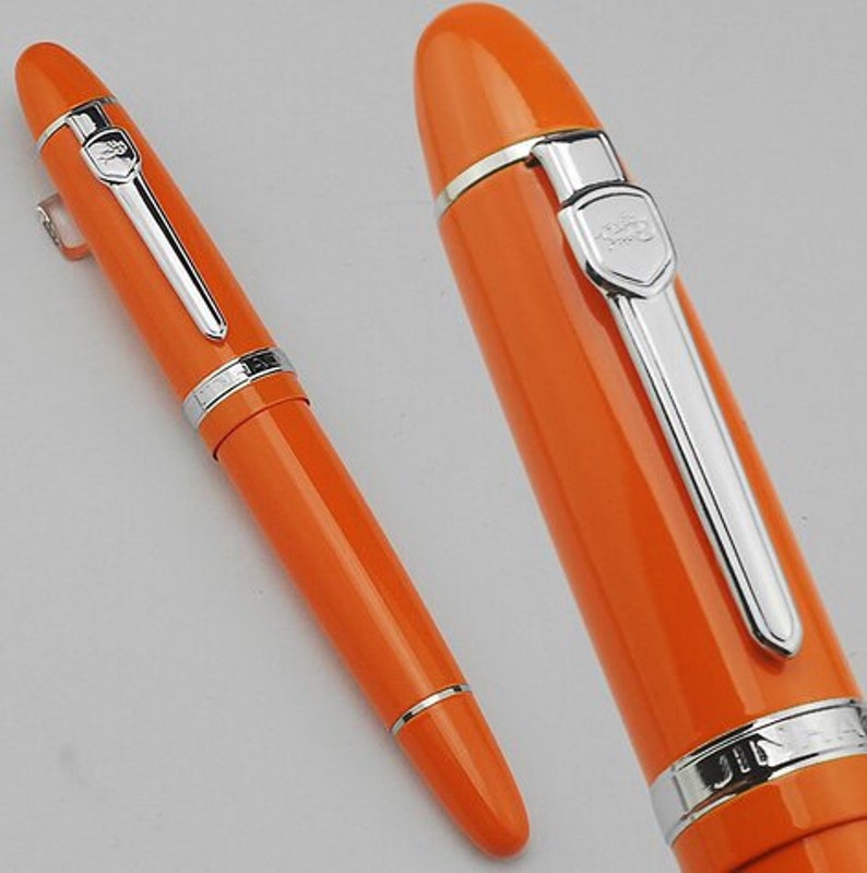 Classic Heavy Orange Fountain Pen Medium Nib Silver Trim Etsy