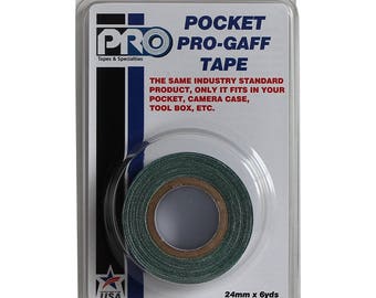 Green Pocket Gaff Tape, Gaffer Tape; 1 in x 6 yd Heavy Duty Pro Grade Gaffer's Non-Reflective, Waterproof, Multipurpose Tape