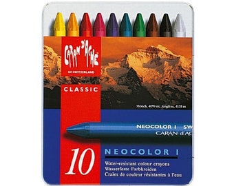 10 Colors Caran d'Ache Premium Neocolor I Wax Pastels; Artist Water Resistant Pastel Tin Set; Crayons