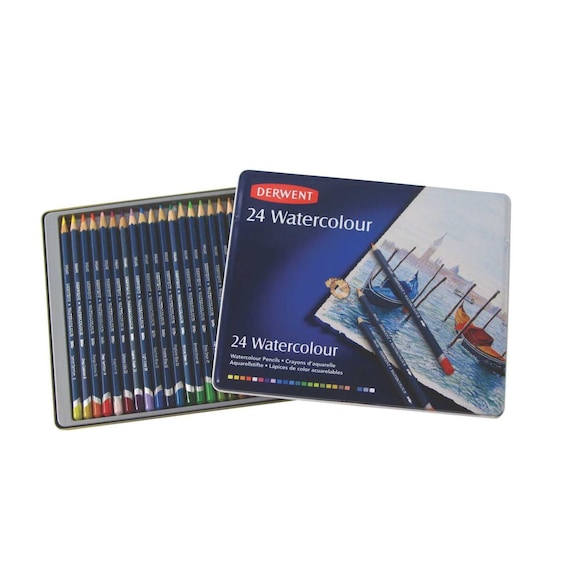 24 Watercolor Pencils, Derwent Watercolor Pencils 3.4mm Core Derwent  Drawing Adult Book Coloring Watercolor Pencil, Tin 
