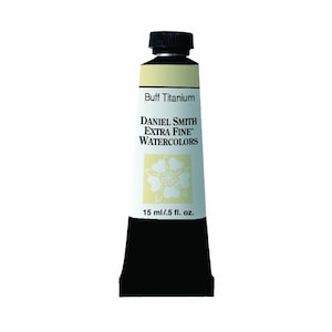 May include: A tube of Daniel Smith Extra Fine Watercolours in the colour Buff Titanium. The tube is labelled with the brand name and colour name. The tube is 15 ml or 0.5 fl oz.