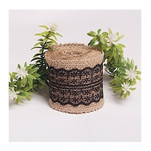 Ruban de toile de jute avec dentelle noire, toile de jute, toile de jute naturelle, scrapbooking, embellissements, embellissement, emballage de décorations de mariage