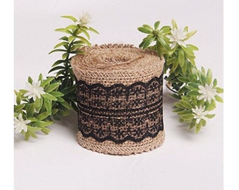 Burlap Ribbon with Black Lace, Jute Canvas Sheet, Natural Jute Burlap, Scrapbooking, Embellishments, Embellish, Wrapping Wedding Decorations