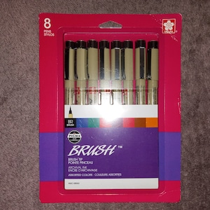 8 Brush Sakura Pigma Micron Pen Marker Set; Archival Black and Colored Ink Pens, Brush Nib, Tip, Point 38062