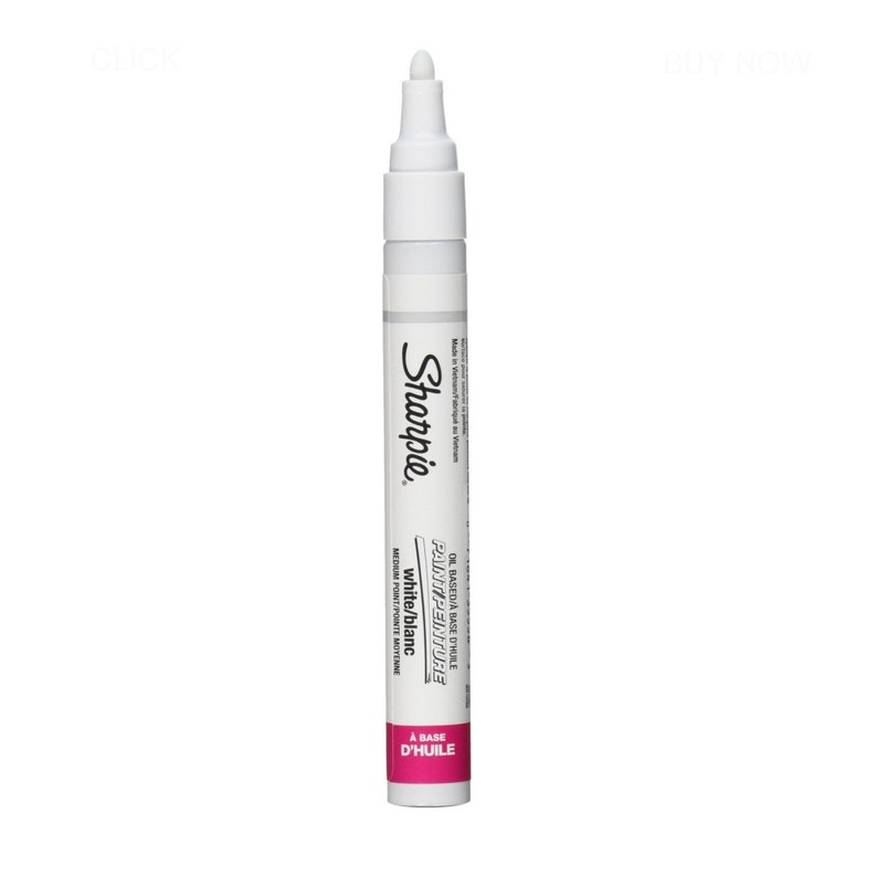 May include: White Sharpie oil-based paint marker with a medium point tip. The marker is labeled "white/blanc" and "A BASE D'HUILE".