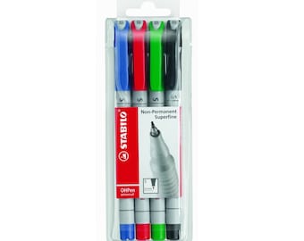 Stabilo Ohpen Watersoluble 0.4mm Pens. Set of 4 Colors: Black, Red, Blue & Green. Calligraphy, Manga, Scrapbooking