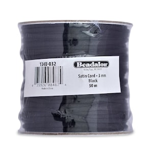 Black Rattail Satin Trim Cord, Thread, Rope; Chinese Knot, Kumihimo, String Beading, DIY Jewelry, Braided Bracelet; 3mm, 50m