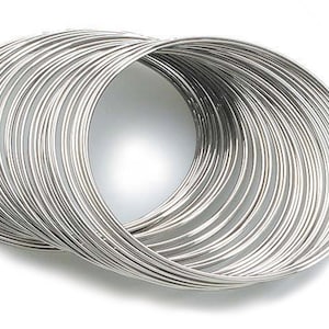 Silver Memory Wire; 100 Loop Silver Tone Bracelet Rigid Steel Alloy Memory Wire; 23 gauge, 0.7mm; Jewelry Cuff Bangle Bracelet Making