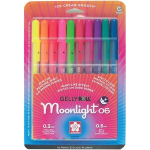 10 Sakura Gelly Roll Pens, Colored, Moonlight; 10 Sakura Fine Point Gel Ink Pen Set; Adult Book Coloring, Bible Studies, Planners