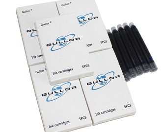 25 Dark Blue Fountain Pen Ink Cartridges, Standard International Size Fountain Pen Ink Cartridges