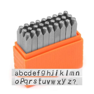 28 Piece Metal Punch Stamp Set, Lowercase Letter Stamp Set, 1.5mm, Sans Serif, Arial Font; Metal, Wood, Plastic and Leather Stamps