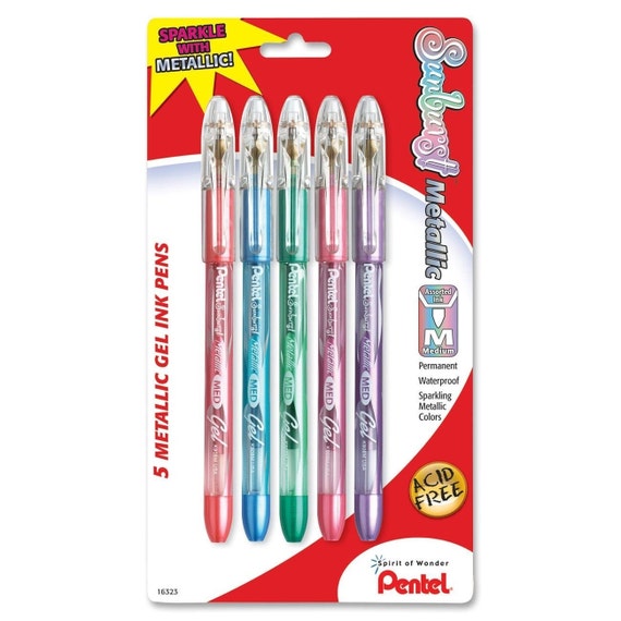 5 Sparkling Metallic Gel Pens, 0.8 Mm Medium Tip, Point Pentel Sunburst  Japanese Adult Coloring Books Bible Study Planner Kawaii Cute Pens 