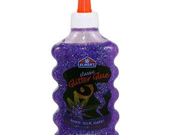 Purple Elmer's Liquid Glitter Glue, Washable Adhesive, 6oz; Homemade Slime, Paper Crafts, Art Work, School, Kids, Scrapbooking, Card Making