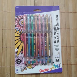 8 Metallic Pentel Arts Slicci Gel Pens, 0.8 mm Medium Tip, Point, BG208BP8M