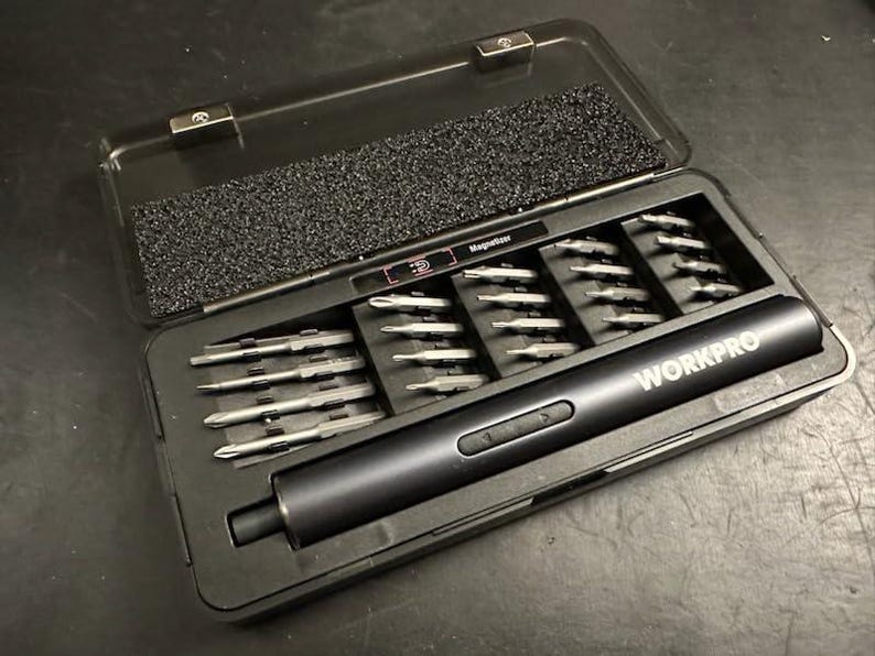 Mini Electric Precision Magnetized Screwdriver Set; S2 Steel Bits, Led Lights, Cordless; WorkPro