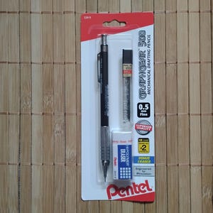 0.5mm Pentel GraphGear 500 Mechanical Automatic Drafting Drawing Pencil, Fine, with Eraser Refill Leads, PG525LEBP