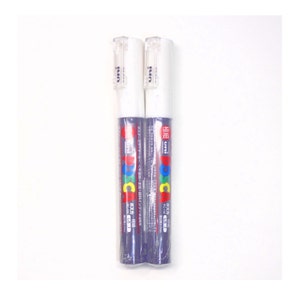 2 Uni-Posca Japan Paint Marker Pens, Fine Point, Set of 2 White Markers; Drawing, Painting, Fabric, Surfboard, Anime, Manga