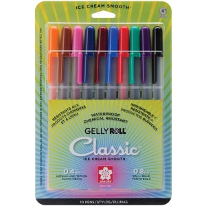 10 Sakura Gelly Roll Pens, Colored, Classic; 10 Sakura Medium Point Gel Ink Pen Set; Adult Book Coloring, Bible Studies, Planners