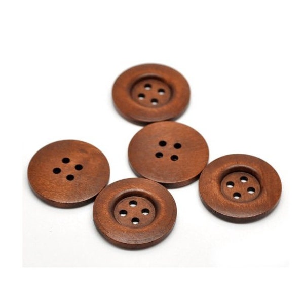 20 Vintage Stained Wood Buttons, Extra Large Wooden Buttons, 1&3/8 Inch