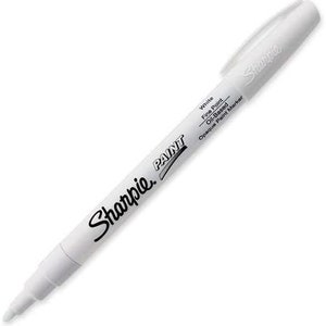 May include: White Sharpie Paint marker with a fine point tip. The marker is oil-based and opaque. The text on the marker reads "Sharpie Paint, White, Fine Point, Oil-Based, Opaque Paint Marker."