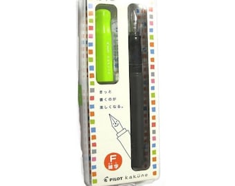 Pilot Kakuno Fountain Pen, Fine Nib; Japanese Import; Authentic Pilot Kakuno Fountain Pen; Black / Gray Body, Yellow / Green Cap