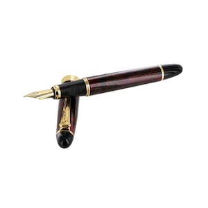 Fountain Pen, Penna Stilografica, 18K Gold Nib, Red Gold Trim Fountain Pen, Ink Pen for Writing, Calligraphy, Drawing, Inking