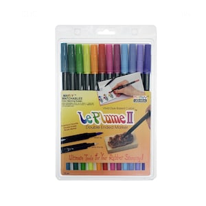 Dual Brush & Extra Fine Pen Markers 12 Set, Bright Colors; Uchida Le Plume II Dual Brush Pen Art Markers; Drawing, Coloring Set
