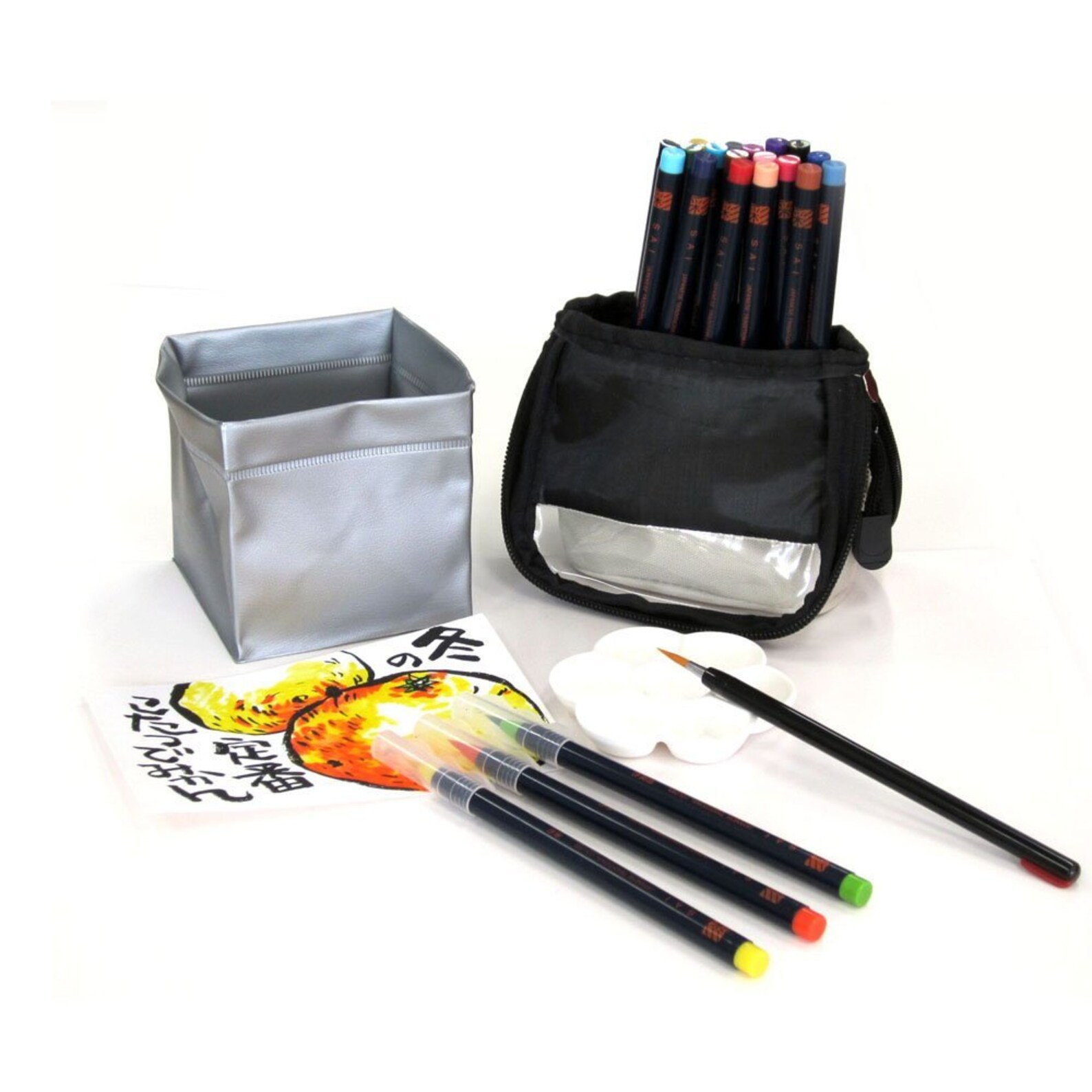 Akashiya Sai Watercolor Brush Pen & Drawing Set – Aquarellpinselstifte-Set Mit Denim-Tasche
