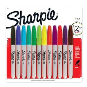 Marcadores permanentes Sharpie de 12 cores, ponta fina, sortidos, pacote com 12; Desenho, Marcadores para Colorir; Embalagem e envio, artesanato em Sharpie