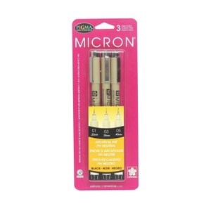 Sakura Pen Set, Pigma Micron Ink, Black; Sakura 3 Drawing Pens, Markers; Anime, Manga, Art, Drawing, Illustration; 0.25mm, 0.35mm, 0.45mm