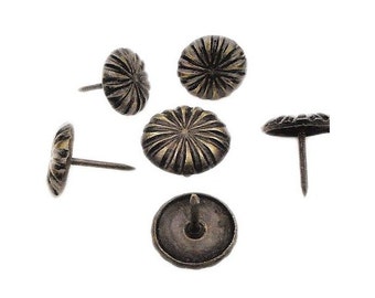 One Vintage Set of 10 French Brass Maltese Cross Upholstery Tacks Nails