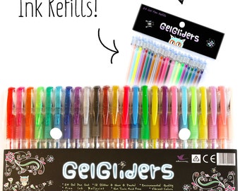 24 Coloring Gel Pens Plus 24 Gel Ink Refills; Adult Coloring Books, Drawing, Bible Study, Planner, Scrapbooking Gel Pens Glitter Neon Pastel