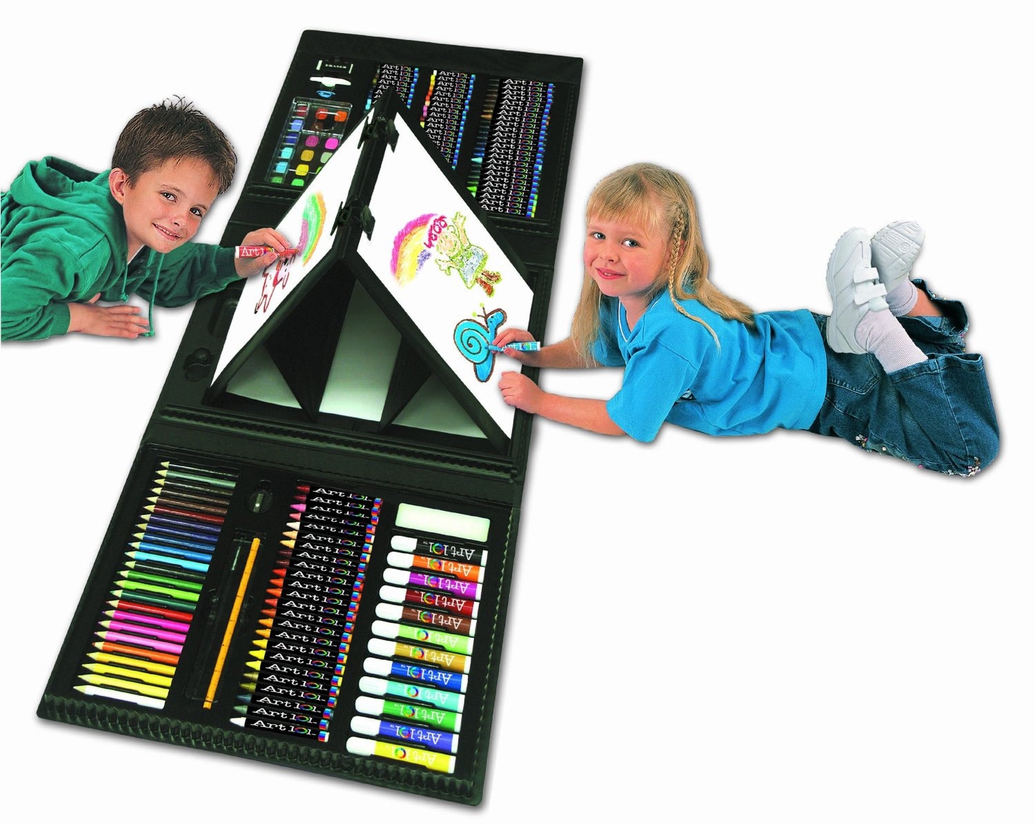 Kids Art and Drawing Kit .176 Piece Kids Drawing Set, Double Sided Tri-Fold  Easel Art