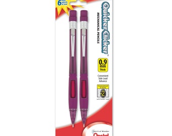 2 Pack; 0.9mm Pentel Quicker Clicker Mechanical Pencils; Pentel Quicker Clicker Automatic Drafting Pencil, Pentel Mechanical Drawing Pencil