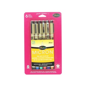 6 Sakura Pens Markers Set 01, Sakura Pigma Micron Ink, Color, 1/4 0.25mm; Anime, Manga, Art, Drawing, Adult Coloring Books, Artist Pens