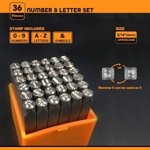 3/16 inch, 5mm Metal Punch Stamp Set, Uppercase Letters & Numbers Stamp Set; Metal, Wood, Plastic and Leather Punches