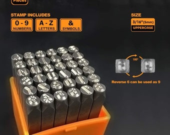 3/16 inch, 5mm Metal Punch Stamp Set, Uppercase Letters & Numbers Stamp Set; Metal, Wood, Plastic and Leather Punches