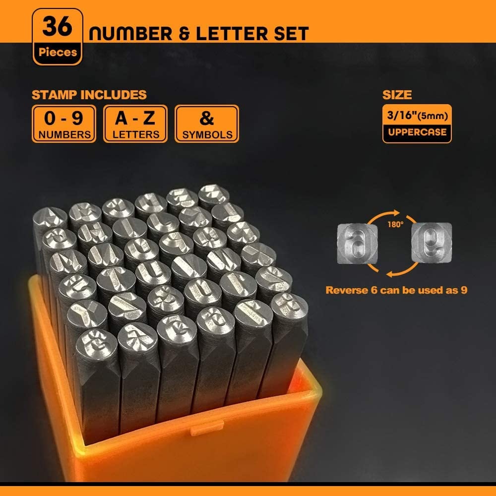 36pcs 6-7mm Small font letter number Stamp+Pattern Punch Set For