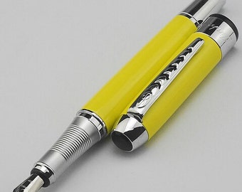 Classic Yellow Fountain Pen, Medium Nib Chrome Trim Fountain Pen, Excellent Ink Pen for Writing, Calligraphy, Drawing, Inking