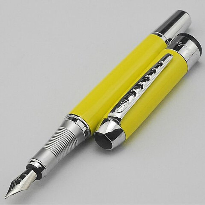 Plume jaune classique Reservoarpenna, plume moyenne Chrome Trim stylo plume, stylo Excellent pour lécriture, calligraphie, dessin, encrage image 1