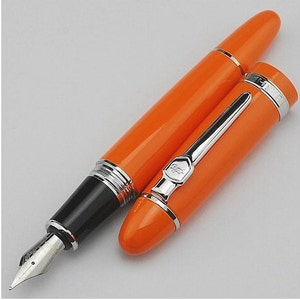 Classic Heavy Orange Fountain Pen Fyllepenn, Medium Nib Silver Trim Fountain Pen, Excellent Ink Pen for Writing Calligraphy Drawing Inking