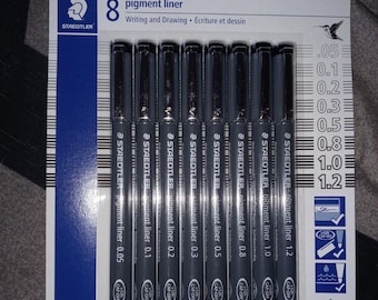 8 x Staedtler Pigment Liner Pack, Black Fineliners, 0.05mm, 0.1mm, 0.2mm, 0.3mm, 0.5mm, 0.8mm, 1.0mm, 1.2mm Liner Pens